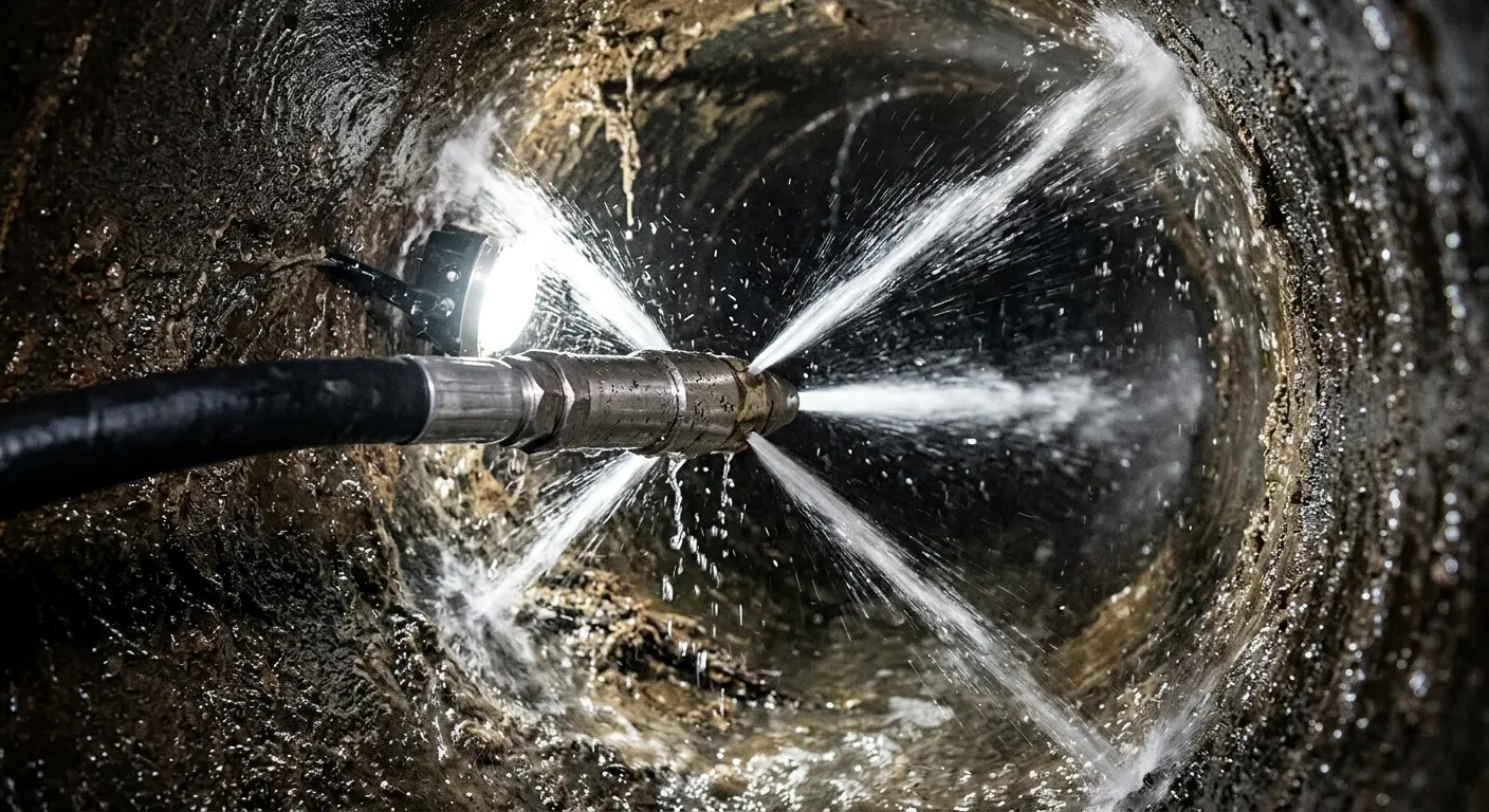 High-pressure hydro jetting nozzle cleaning sewer pipe for Storm Drain Cleaning in Brock Hall